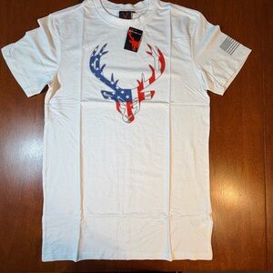 Bucked Up Alpha Men’s White Shirt Gym Training Red & White Deer Shirt NWT Large